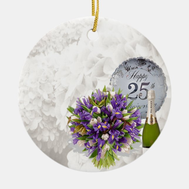 25th Wedding Anniversary Ceramic Tree Decoration (Front)