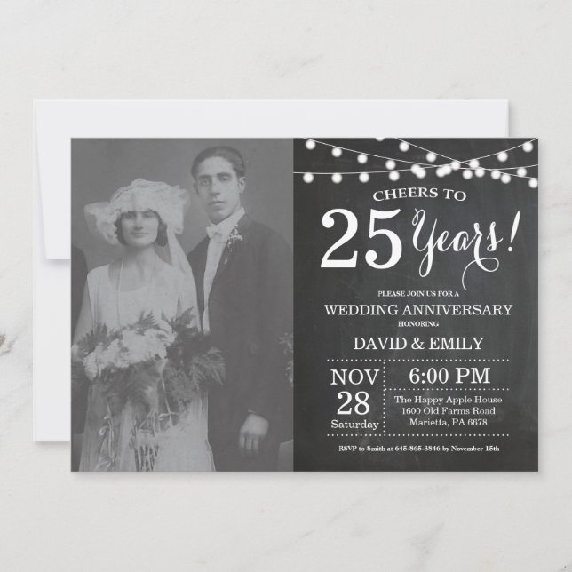 25th Wedding Anniversary Chalkboard Photo Invitation (Front)