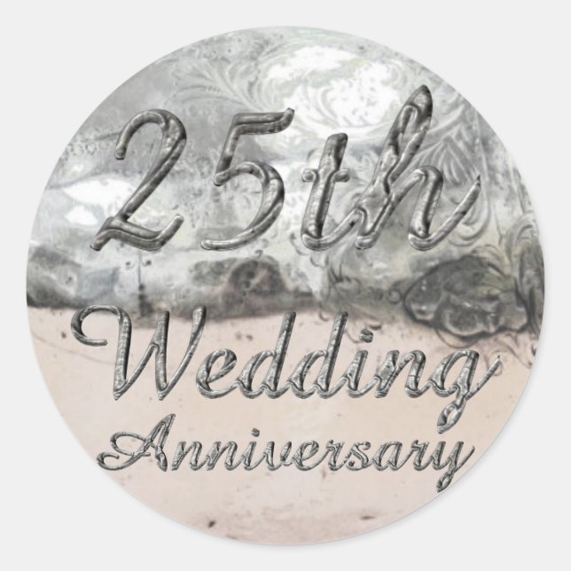 25th Wedding Anniversary Chic Silver Typography Classic Round Sticker (Front)