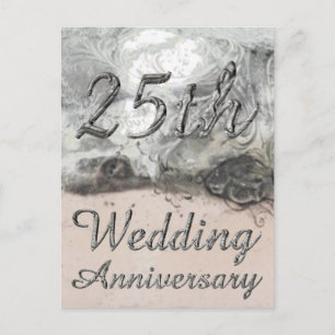 25th Wedding Anniversary Chic Silver Typography Postcard