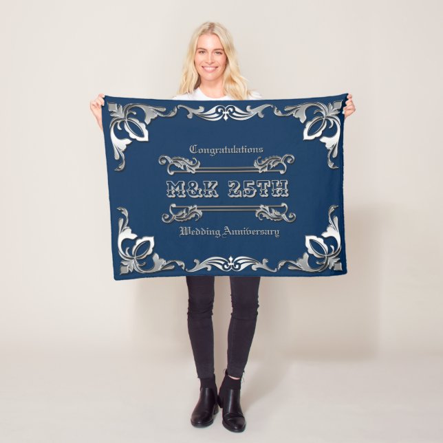 25th Wedding Anniversary Classic Book Cover Silver Fleece Blanket (In Situ)
