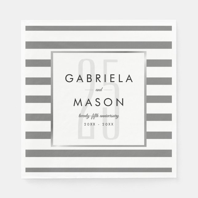 25th Wedding Anniversary Classic Silver Stripe  Napkin (Front)