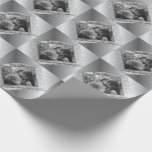 25th Wedding Anniversary Custom Blck and Wht Photo Wrapping Paper<br><div class="desc">Isn't this a thoughtful and lovely way to honor your wedding anniversary in a silver-like metal square design,  vintage font and all with my hand-written "Our 25th Wedding Anniversary" frame graphic? NOTE: your photo will come out black and white with this product in order to match the silver theme.</div>