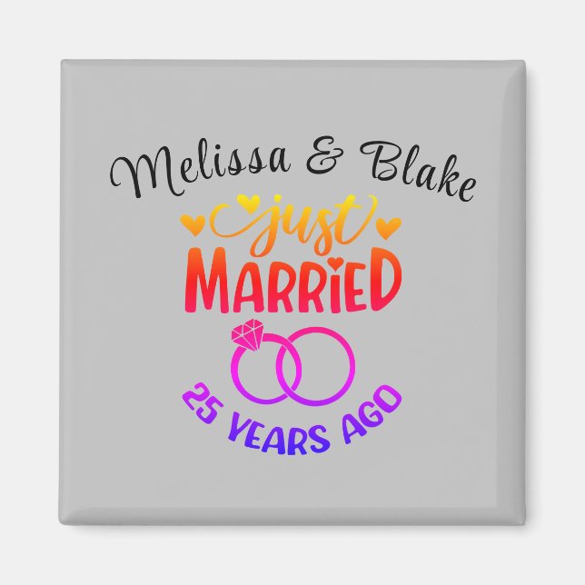 25th Wedding Anniversary Custom Names Silver  Magnet (Front)