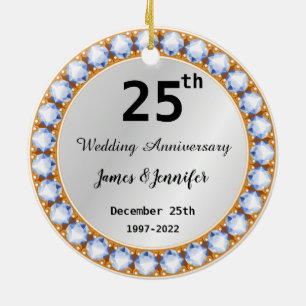 25th Wedding Anniversary diamond Custom Names Ceramic Tree Decoration