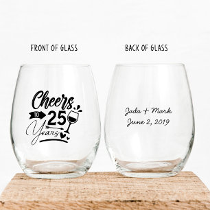 25th Wedding Anniversary Elegant Celebration Stemless Wine Glass