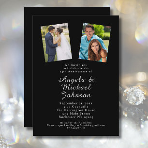 25th Wedding Anniversary Elegant Chic Black Silver Invitation
