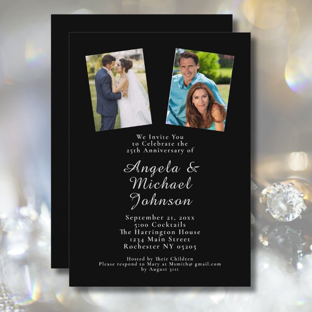 25th Wedding Anniversary Elegant Chic Black Silver Invitation (Creator Uploaded)