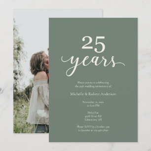 25th wedding Anniversary Elegant Photo Sage Green Invitation
