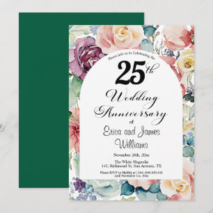 25th Wedding Anniversary Elegant Script Floral Invitation