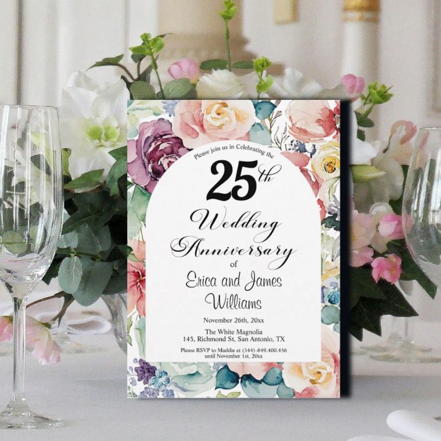 25th Wedding Anniversary Elegant Script Floral Invitation (Creator Uploaded)
