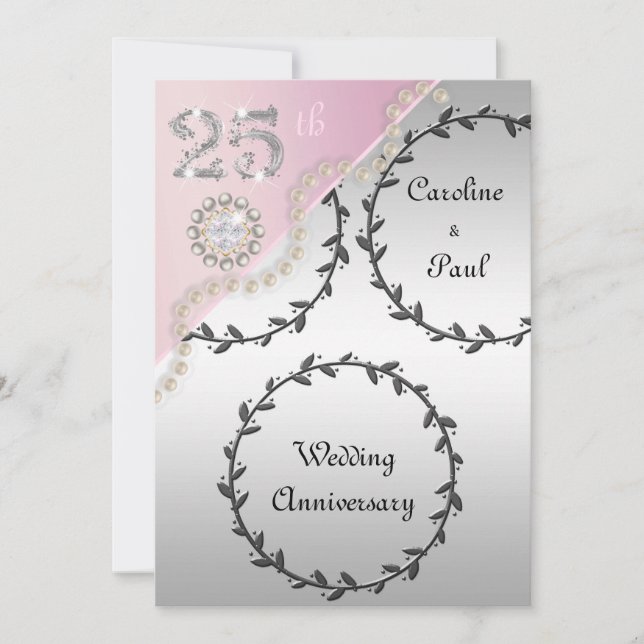 25th Wedding Anniversary Embossed Silver Rose Gold Invitation (Front)
