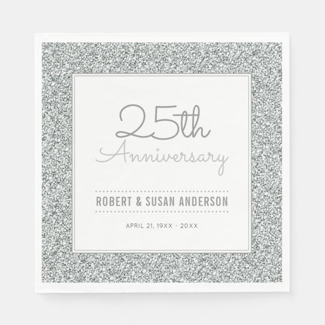 25th Wedding Anniversary Faux Silver Glitter Napkin (Front)