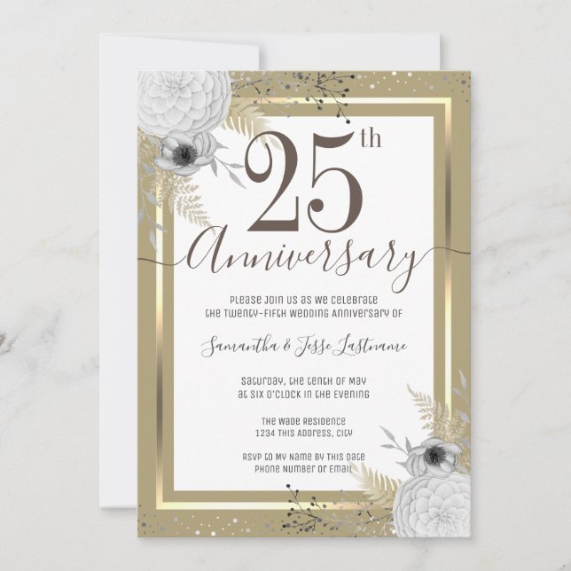 25th Wedding Anniversary Floral  Invitation (Front)