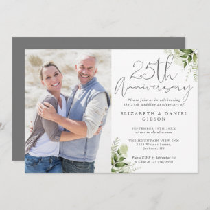 25th Wedding Anniversary Floral Silver Photo Invitation
