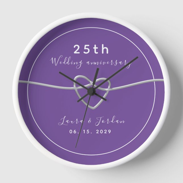 25th Wedding Anniversary Gift for Couple Clock (Front)