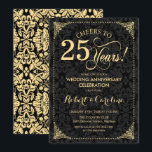 25th Wedding Anniversary - Gold Black Damask Invitation<br><div class="desc">Golden 25th Wedding Anniversary Invitation.
Elegant vintage black and faux gold design with damask pattern. Features script font. Cheers to 25 years! Can be personalized into any year of marriage! Message me if you need further customization.</div>