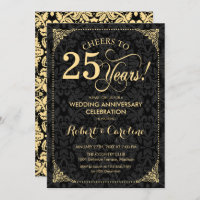 25th Wedding Anniversary - Gold Black Damask