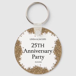 25th Wedding Anniversary Gold Faux Glitter  Key Ring