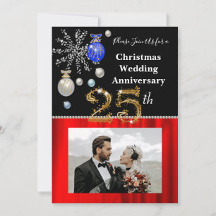 25th Wedding Anniversary & Gold Festive Holiday Invitation
