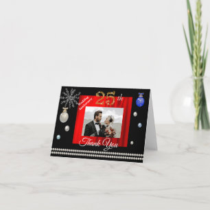 25th Wedding Anniversary & Gold Festive Holiday Thank You Card