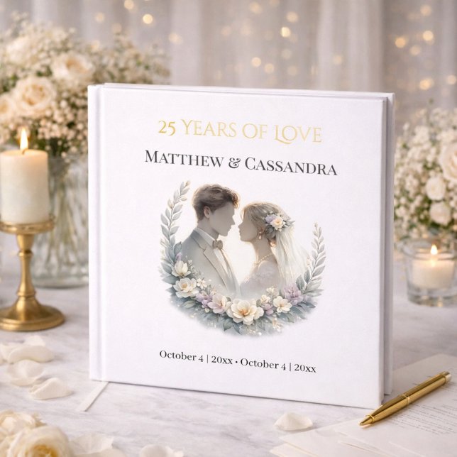 25th Wedding Anniversary Gold Foil Celebration Guest Book (Creator Uploaded)