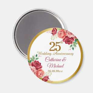 25th Wedding Anniversary Gold Frame Floral Magnet