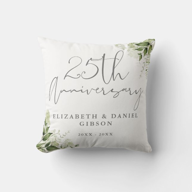 25th Wedding Anniversary Greenery Floral Photo Cushion (Front)