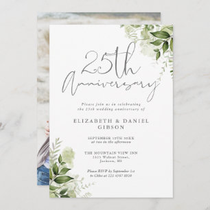 25th Wedding Anniversary Greenery Floral Photo Invitation