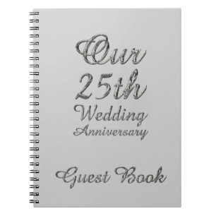 25th Wedding Anniversary Guest Book Silver Grey