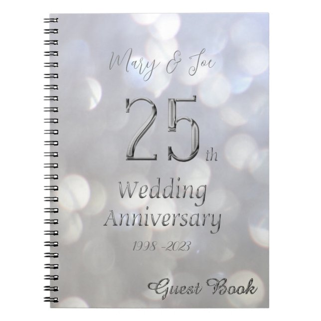 25th Wedding Anniversary Guest Book Silver Grey (Front)