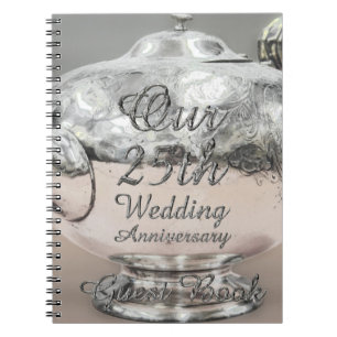 25th Wedding Anniversary Guest Book Silver Teapot