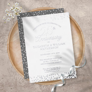 25th Wedding Anniversary Hearts Confetti Silver