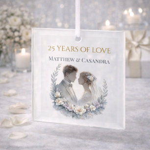 25th Wedding Anniversary Heirloom Celebration Glass Tree Decoration