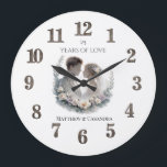 25th Wedding Anniversary Heirloom Celebration Large Clock<br><div class="desc">This wedding anniversary is designed in an heirloom-like style to celebrate a love story that has truly stood the test of time. Featuring an elegant romantic couple framed by soft botanical elements and subtle golden accents, the design captures the beauty of lasting commitment and shared memories. Perfect for a 25th...</div>
