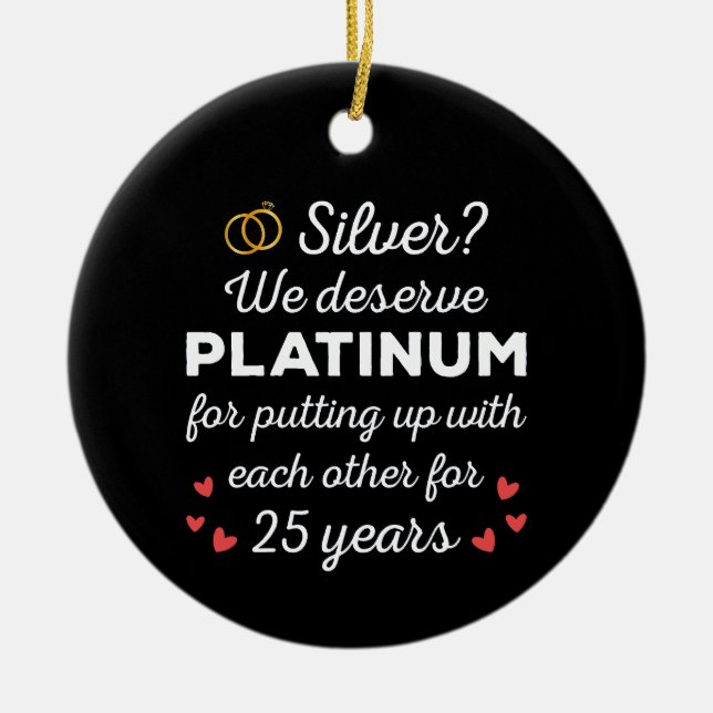 25th Wedding Anniversary I - Silver Funny Couple Ceramic Tree Decoration (Front)