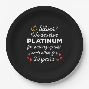 25th Wedding Anniversary I - Silver Funny Couple Paper Plate
