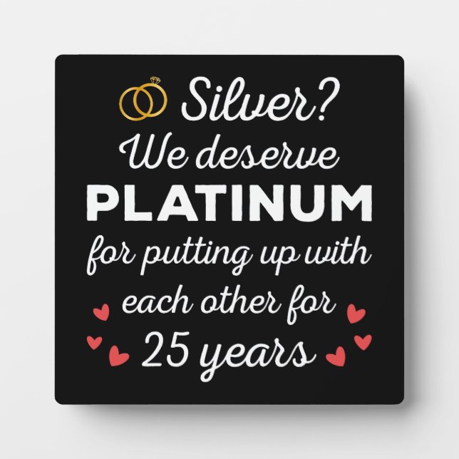 25th Wedding Anniversary I - Silver Funny Couple Plaque (Front)