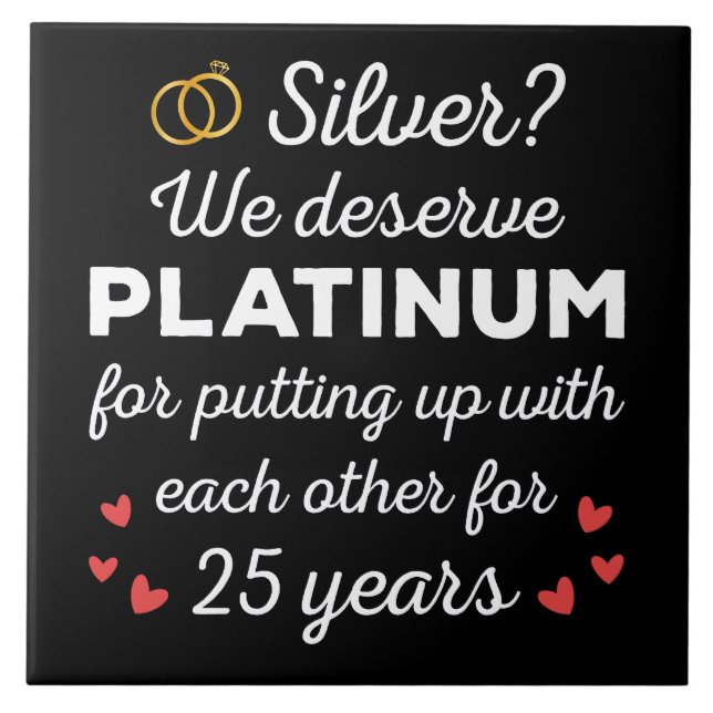 25th Wedding Anniversary I - Silver Funny Couple Tile (Front)