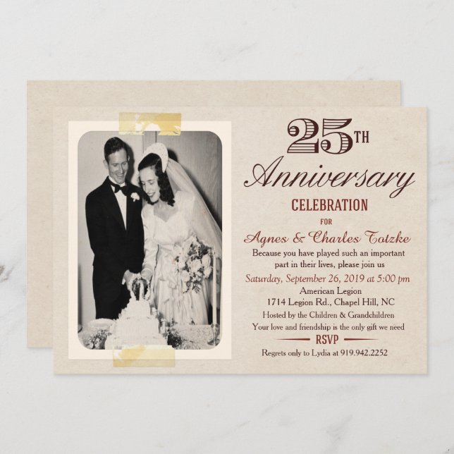 25th Wedding Anniversary Invitation - Custom Photo (Front/Back)