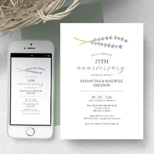 25th Wedding Anniversary Invitations Lavender