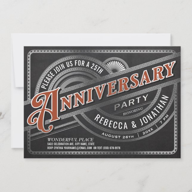 25th Wedding Anniversary Invitations Retro Foil (Front)