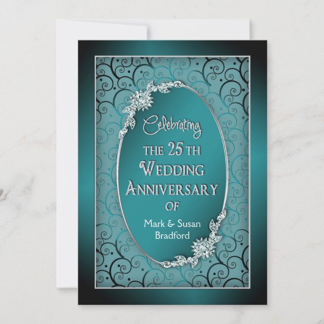 25TH WEDDING ANNIVERSARY INVITATIONS - TEAL/BLUE (Front)