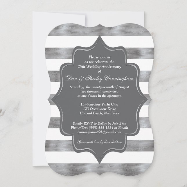 25th Wedding Anniversary Invite - White, Grey (Front)