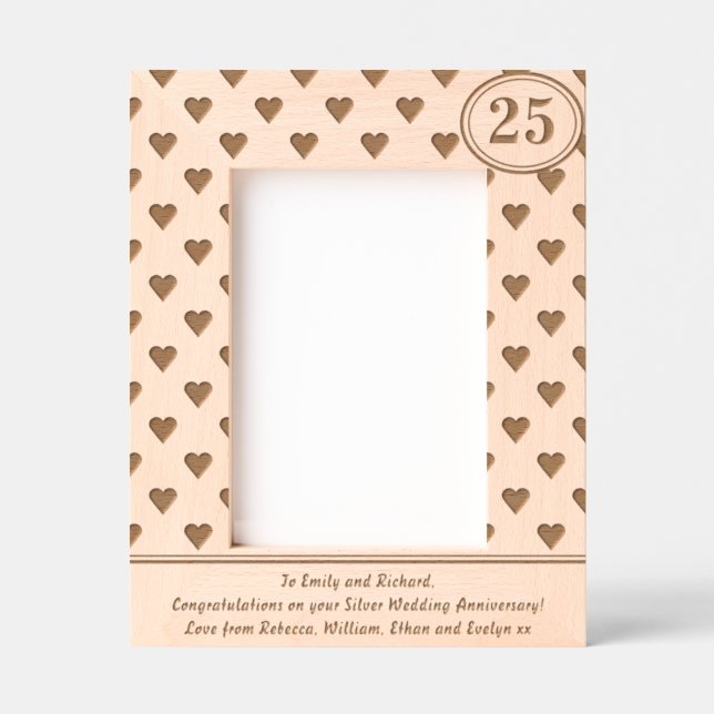 25th Wedding Anniversary Love Hearts Pattern Etched Frames (Front)
