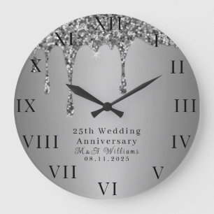 25th Wedding Anniversary Modern Elegant Fiftieth Large Clock