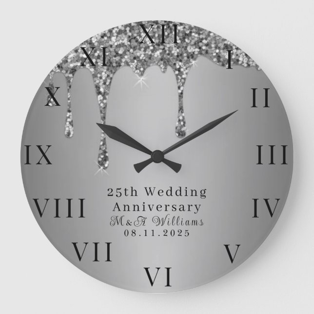 25th Wedding Anniversary Modern Elegant Fiftieth  Large Clock (Front)