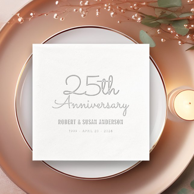 25th Wedding Anniversary Modern Script Silver Foil Napkins (Creator Uploaded)