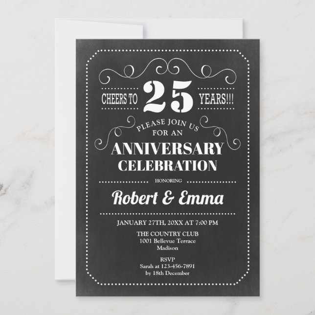 25th Wedding Anniversary Party - Chalkboard Invitation (Front)