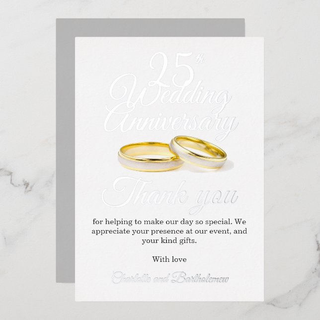 25th Wedding Anniversary Party Foil Thank You Card (Front/Back)